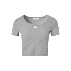 Liilou U-Neck Straight Shoulder T-Shirt Light Grey