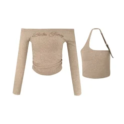 Liilou Vintage Off-Shoulder & Halter Neck Top Two Piece Set Khaki