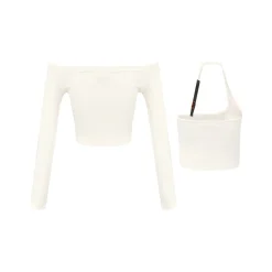 Liilou Vintage Off-Shoulder & Halter Neck Top Two Piece Set White