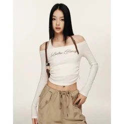 Liilou Vintage Off-Shoulder & Halter Neck Top Two Piece Set White