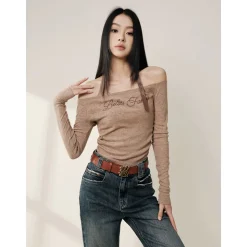Liilou Vintage Off-Shoulder & Halter Neck Top Two Piece Set Khaki