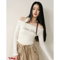 Liilou Vintage Off-Shoulder & Halter Neck Top Two Piece Set White