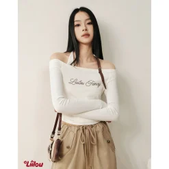 Liilou Vintage Off-Shoulder & Halter Neck Top Two Piece Set White