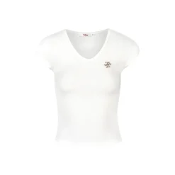 Liilou V-Neck Metal Logo Slim Top White