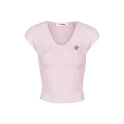 Liilou V-Neck Metal Logo Slim Top Pink