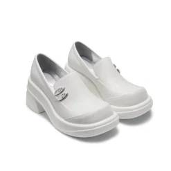 Lost In Echo Round Toe Thick-Soled Heel Leather Shoes White