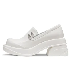 Lost In Echo Round Toe Thick-Soled Heel Leather Shoes White