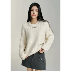 MacyMccoy Chain Loose Knit Sweater White