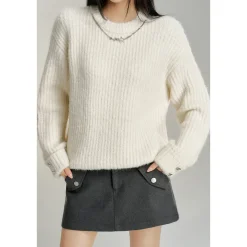 MacyMccoy Chain Loose Knit Sweater White