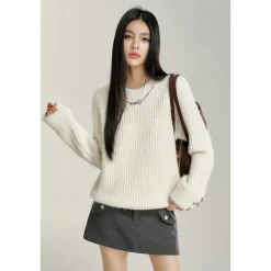 MacyMccoy Chain Loose Knit Sweater White