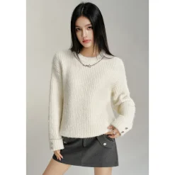 MacyMccoy Chain Loose Knit Sweater White