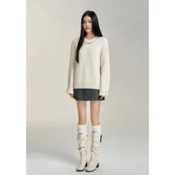MacyMccoy Chain Loose Knit Sweater White
