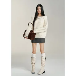 MacyMccoy Chain Loose Knit Sweater White