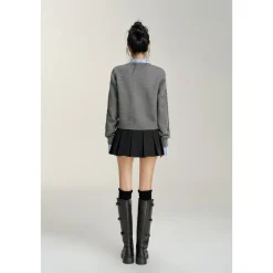 MacyMccoy Color Blocked Bow Twist Knit Cardigan Gray