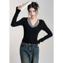 MacyMccoy Fake-2-Piece Cut Out Slim Knit Top Black