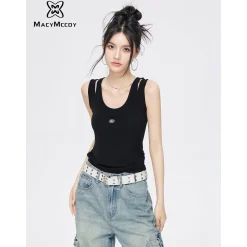 MacyMccoy Fake-2-Piece Cut Out Vest Black