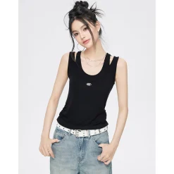 MacyMccoy Fake-2-Piece Cut Out Vest Black