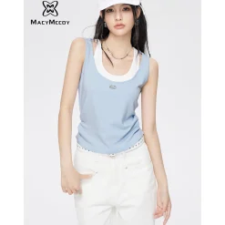 MacyMccoy Fake-2-Piece Cut Out Vest Blue