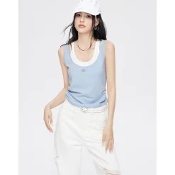 MacyMccoy Fake-2-Piece Cut Out Vest Blue