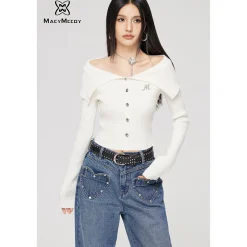 MacyMccoy Lapel Off-Shoulder Knit Top