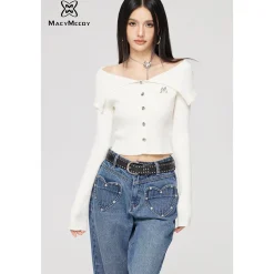 MacyMccoy Lapel Off-Shoulder Knit Top