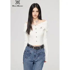 MacyMccoy Lapel Off-Shoulder Knit Top