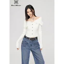 MacyMccoy Lapel Off-Shoulder Knit Top