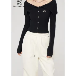 MacyMccoy Lapel Off-Shoulder Knit Top