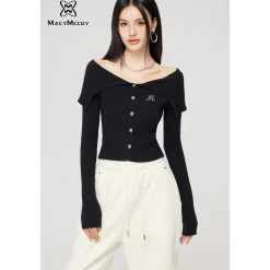 MacyMccoy Lapel Off-Shoulder Knit Top