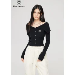 MacyMccoy Lapel Off-Shoulder Knit Top
