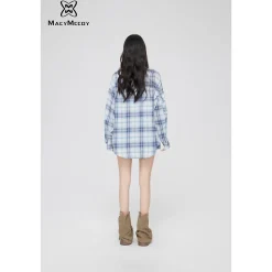 MacyMccoy Plaid Letter Embroidered Shirt Blue