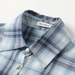 MacyMccoy Plaid Letter Embroidered Shirt Blue
