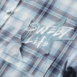 MacyMccoy Plaid Letter Embroidered Shirt Blue