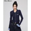 MacyMccoy Plaid Patchwork Polo Collar Knit Top Navy Blue