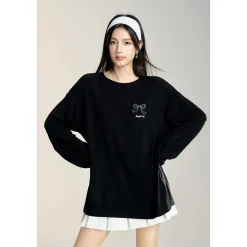 MacyMccoy Sparkly Drill Bow Loose Top Black