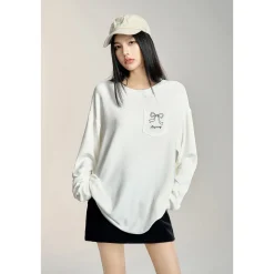 MacyMccoy Sparkly Drill Bow Loose Top White
