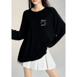 MacyMccoy Sparkly Drill Bow Loose Top Black