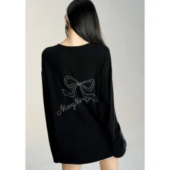 MacyMccoy Sparkly Drill Bow Loose Top Black