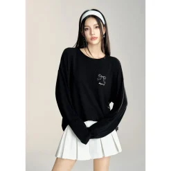 MacyMccoy Sparkly Drill Bow Loose Top Black