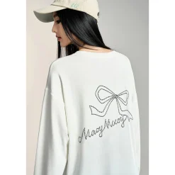 MacyMccoy Sparkly Drill Bow Loose Top White
