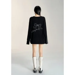 MacyMccoy Sparkly Drill Bow Loose Top Black
