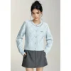 MacyMccoy Sparkly Drill Diamond Checked Cardigan Blue