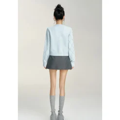 MacyMccoy Sparkly Drill Diamond Checked Cardigan Blue
