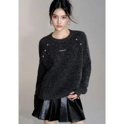 MacyMccoy Sparkly Sequin Casual Knit Sweater Gray