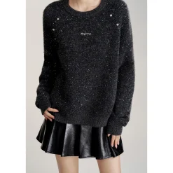 MacyMccoy Sparkly Sequin Casual Knit Sweater Gray