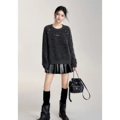 MacyMccoy Sparkly Sequin Casual Knit Sweater Gray