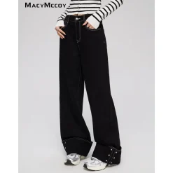 MacyMccoy Star Turn Over Edge Wide-Leg Denim Pants