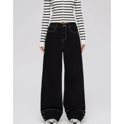 MacyMccoy Star Turn Over Edge Wide-Leg Denim Pants