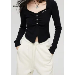 MacyMccoy Wrinkled Cutting Metal Bow-knots Knit Top