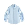 Marc Moore Color Blocked Patchwork Oversized Lantern Sleeve Shirt Blue